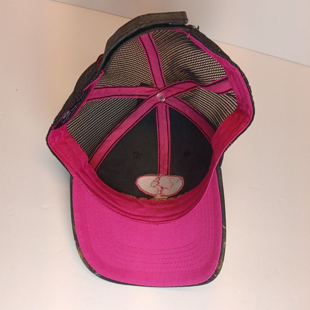 Mossy Oak Hat Cap Strap Back Womens One Size Black Camo Mesh Trucker Pink Logo - Picture 3 of 9